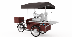 Kaffecykel komplet med kaffemaskine, Kaffekværn, eltilslut mv.