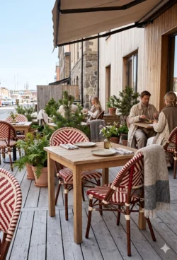 Oslo Flet restaurant udendørs stol i Creme/Bourdeux