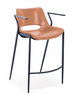 Barstol Model Liva - 75 cm højKernelæder/Pu - Cognac - sort metal