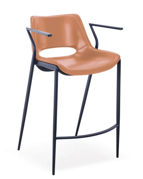 Barstol Model Liva - 75 cm højKernelæder/Pu - Cognac - sort metal