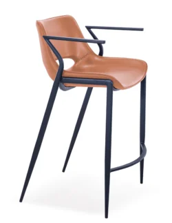 Barstol Model Liva - 75 cm højKernelæder/Pu - Cognac - sort metal