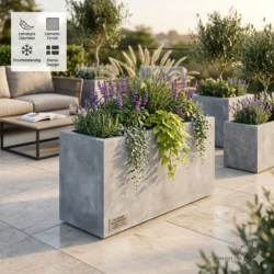 Exclusive blomsterkasse i fiberglas med cement 100*30*H40cm