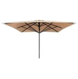 Liva 2,0 Parasol 400x400cm, TaupeØ78cm aluminium stok og 300gr/m2 polyester. Højde:: 323 cmHøjde udfoldet til underkant: 253 cmFarve: Taupe